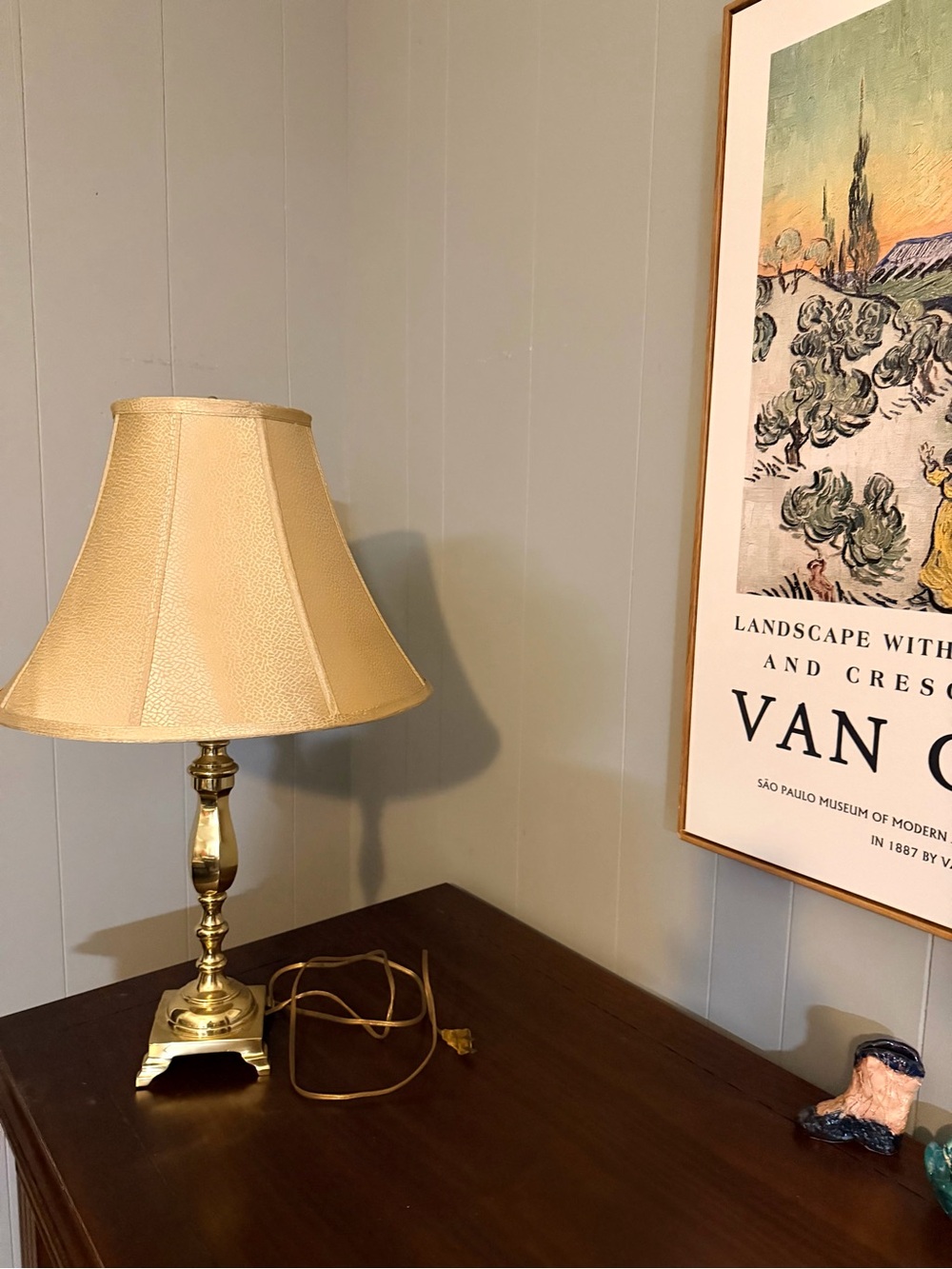 Vintage Brass Table Lamp with Beige Shade